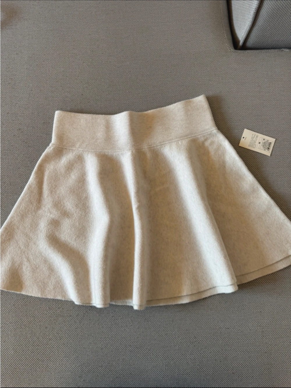 Cream Stretch Mini Sweater Skirt